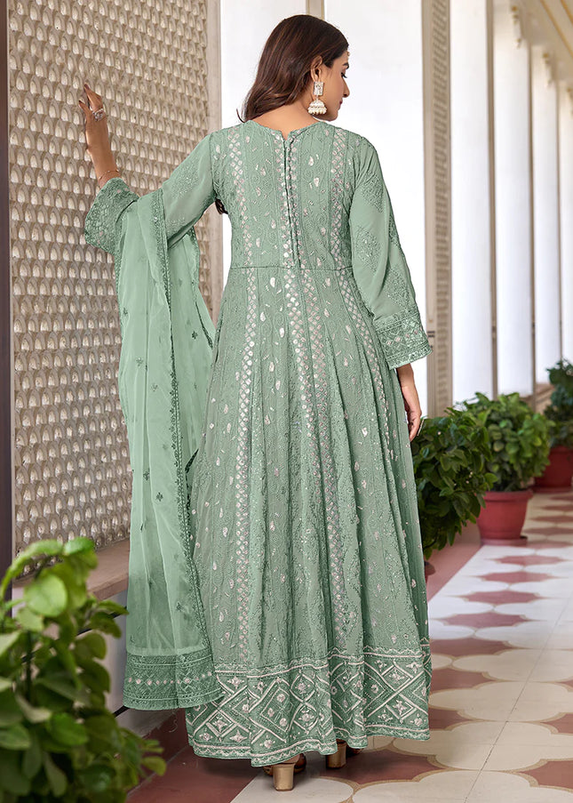 Light Green Embroidered Pant Style Anarkali