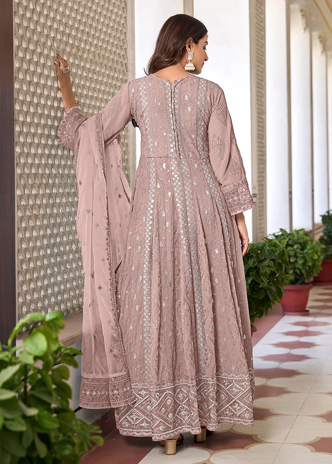 Peach Embroidered Pant Style Anarkali