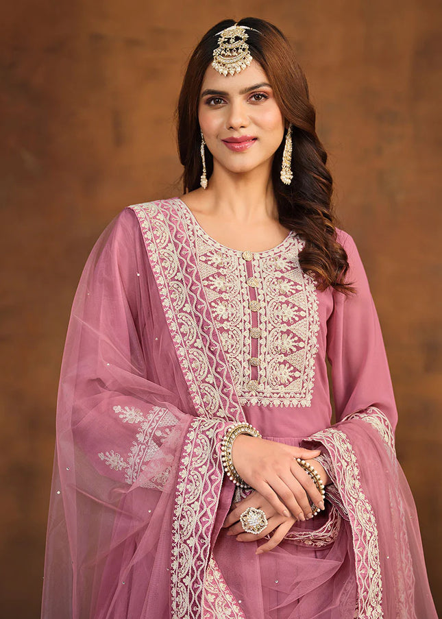 Light Pink Embroidered Palazzo Suit