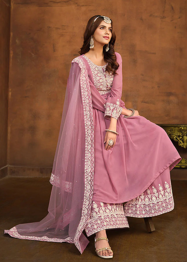 Light Pink Embroidered Palazzo Suit