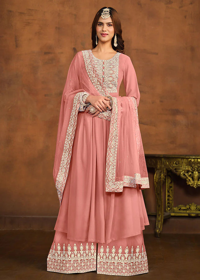 Light Peach Embroidered Palazzo Suit