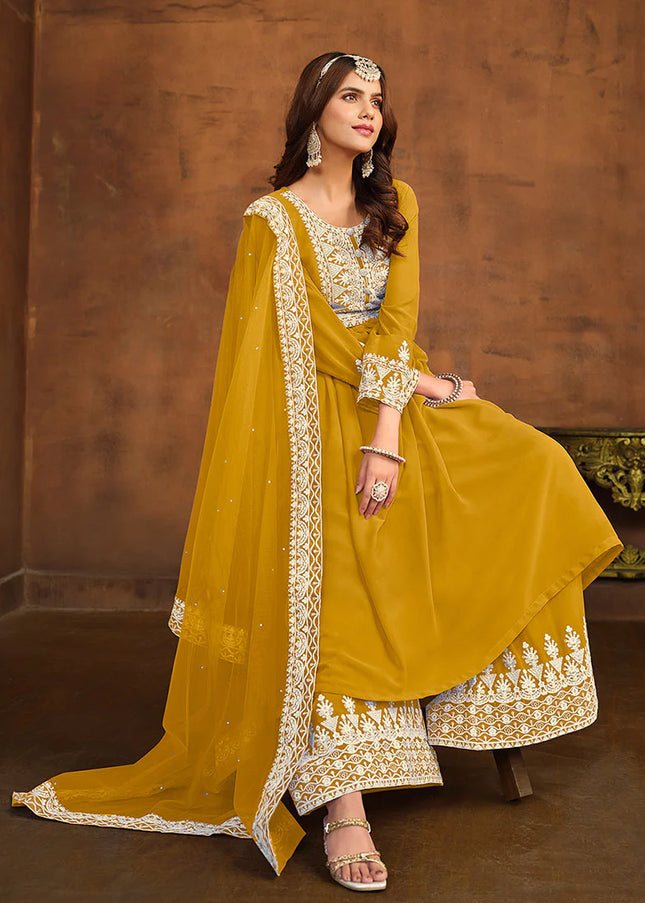 Light Yellow Embroidered Palazzo Suit