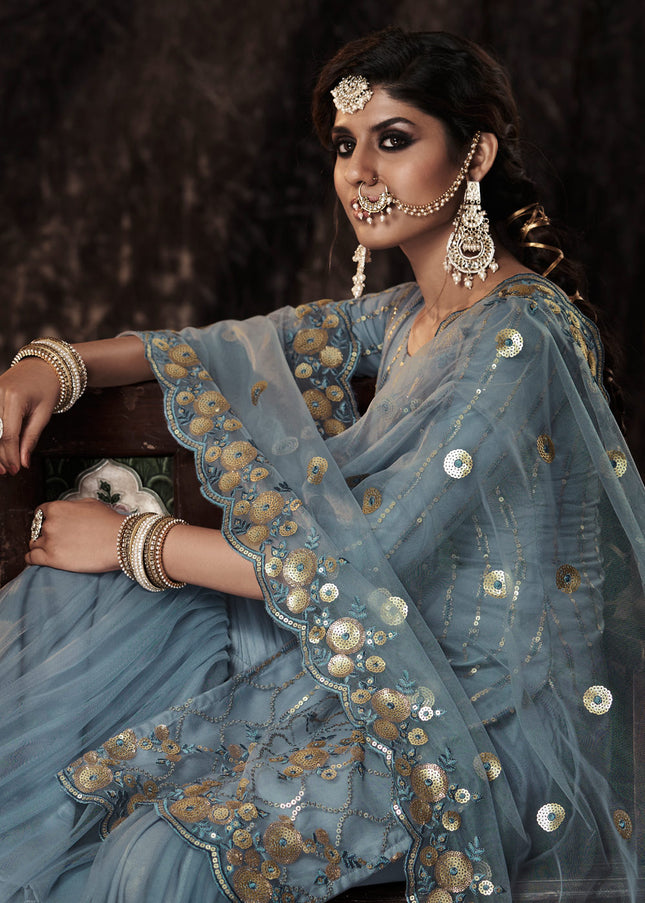 Grey and Gold Embroidered Gharara Suit