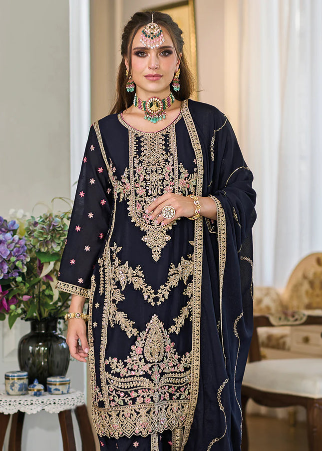 Deep Blue Embroidered Dhoti Style Suit