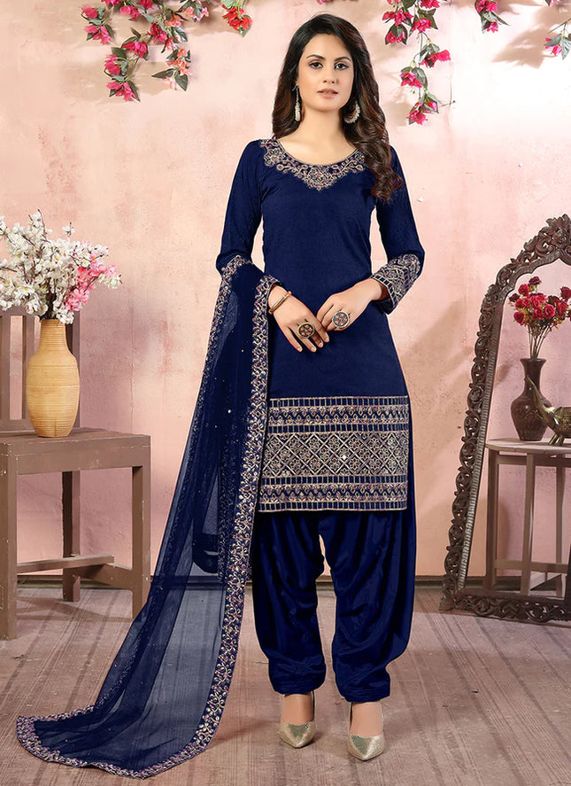 Blue Mirror Embroidered Punjabi Suit