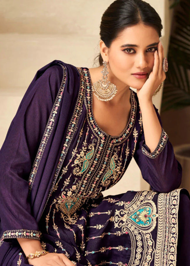 Violet Multi Embroidered Salwar Style Pant Suit