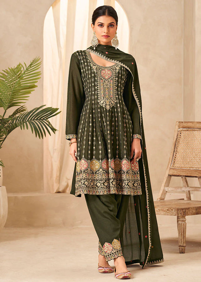 Green Multi Embroidered Salwar Style Pant Suit