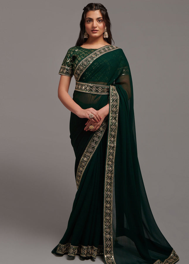 Green Sequence Embroidered Saree