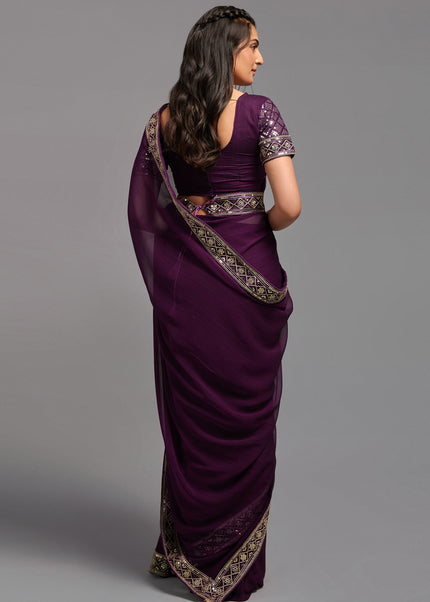 Purple Sequence Embroidered Saree