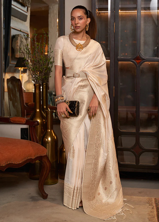 Offwhite and Gold Weaved Saree