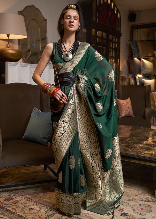Green and Gold Weaved Saree