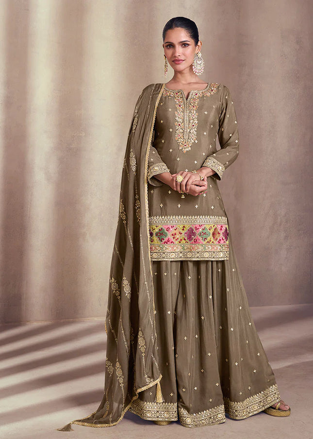 Copper Brown Embroidered Gharara Suit