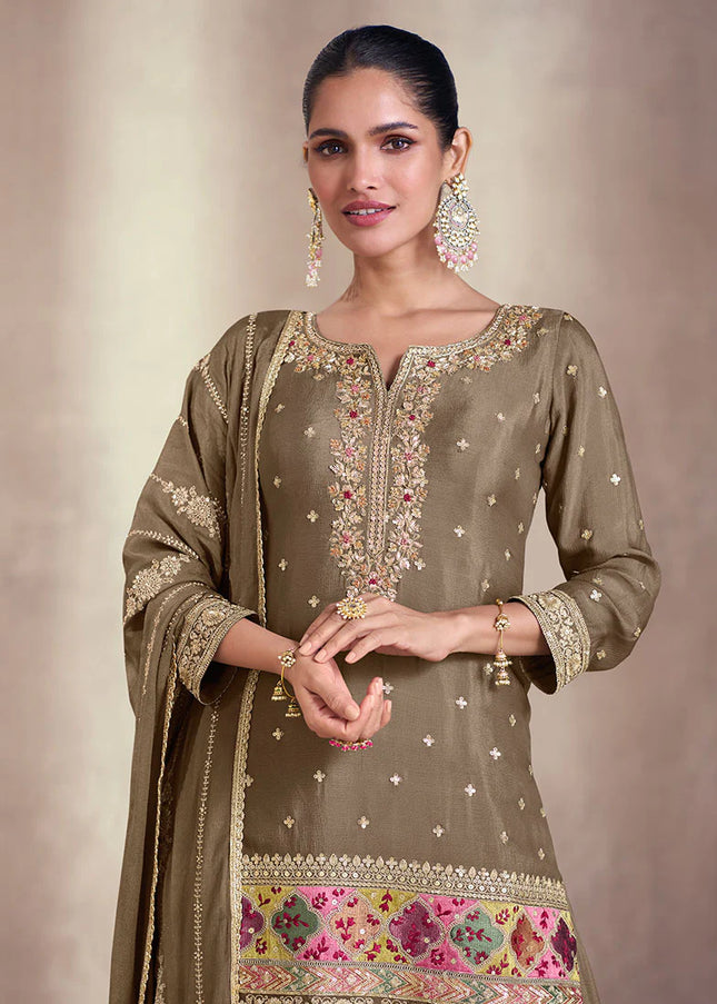 Copper Brown Embroidered Gharara Suit