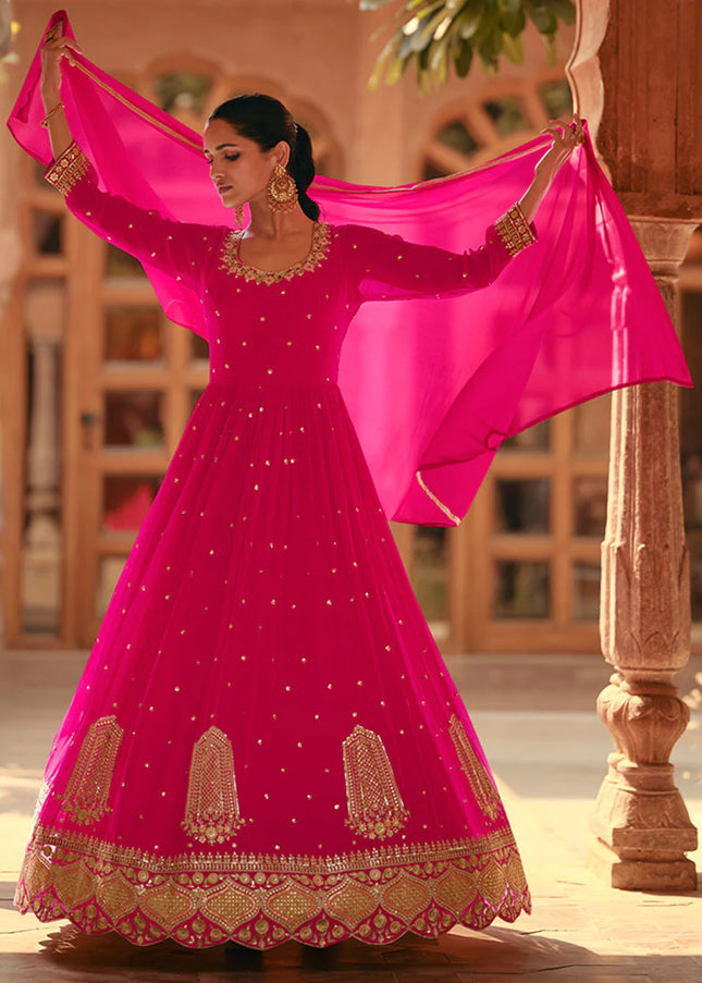Pink Embroidered Anarkali Gown