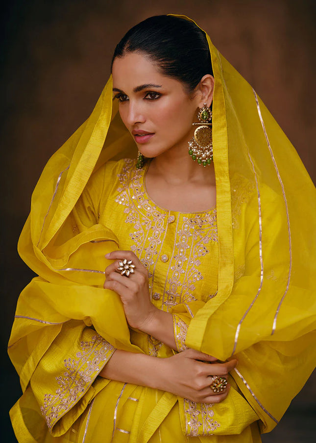 Yellow Embroidered Dhoti Pant Style Suit