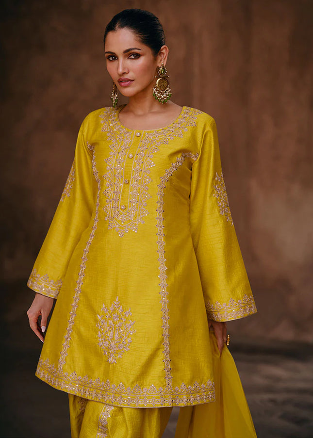 Yellow Embroidered Dhoti Pant Style Suit