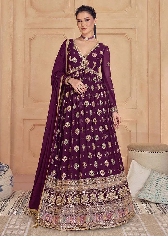 Deep Purple Embroidered Anarkali Gown