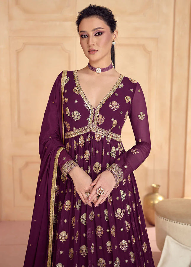 Deep Purple Embroidered Anarkali Gown