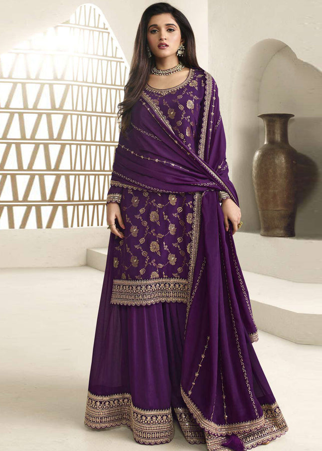 Violet Embroidered Sharara Suit