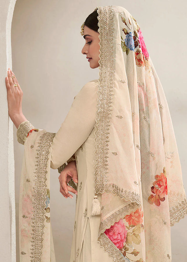 White Embroidered Sharara Suit