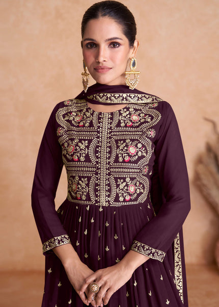 Purple Multilcolor Embroidered Sharara Suit