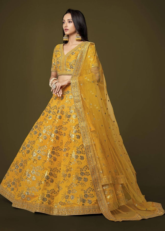 Yellow and Gold Embroidered Lehenga