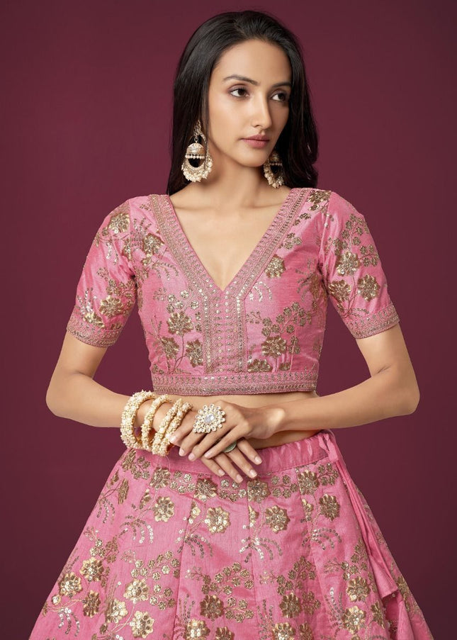 Pink and Gold Embroidered Lehenga
