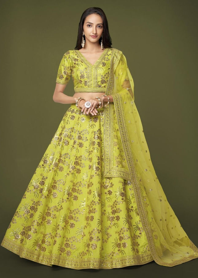 Neon Green and Gold Embroidered Lehenga