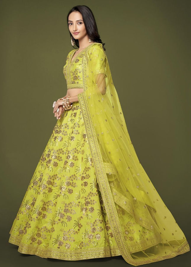 Neon Green and Gold Embroidered Lehenga