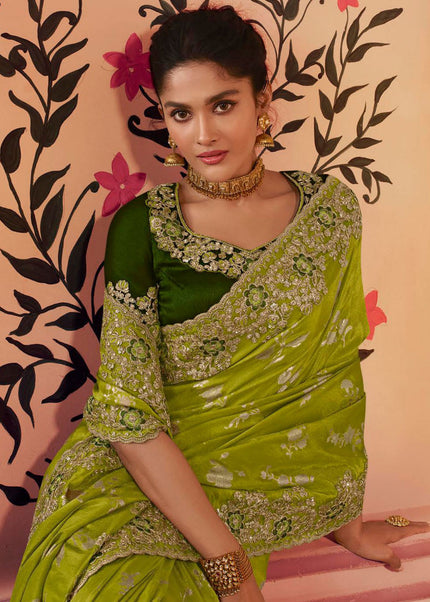 Green and Gold Embroidered Wedding Saree