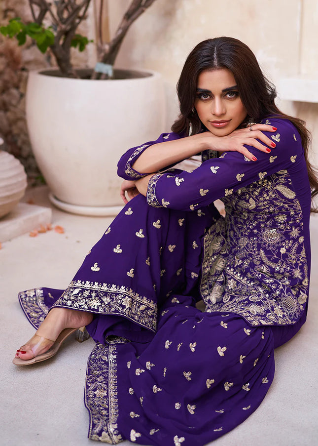 Violet Embroidered Gharara Suit