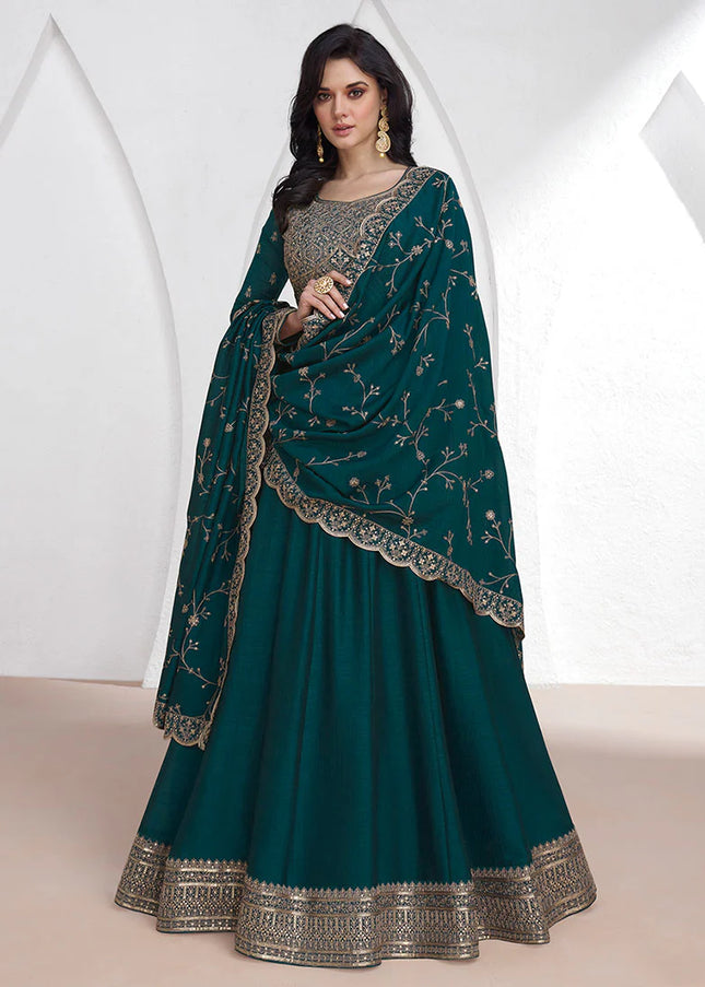 Turquoise Embroidered Anarkali Gown