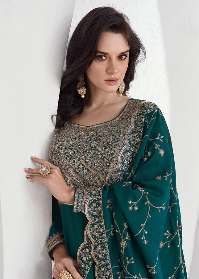 Turquoise Embroidered Anarkali Gown
