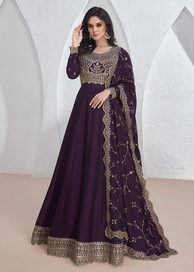 Purple Embroidered Anarkali Gown