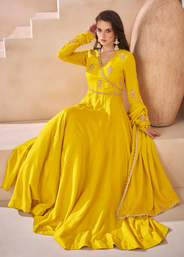 Yellow Embroidered Anarkali Gown