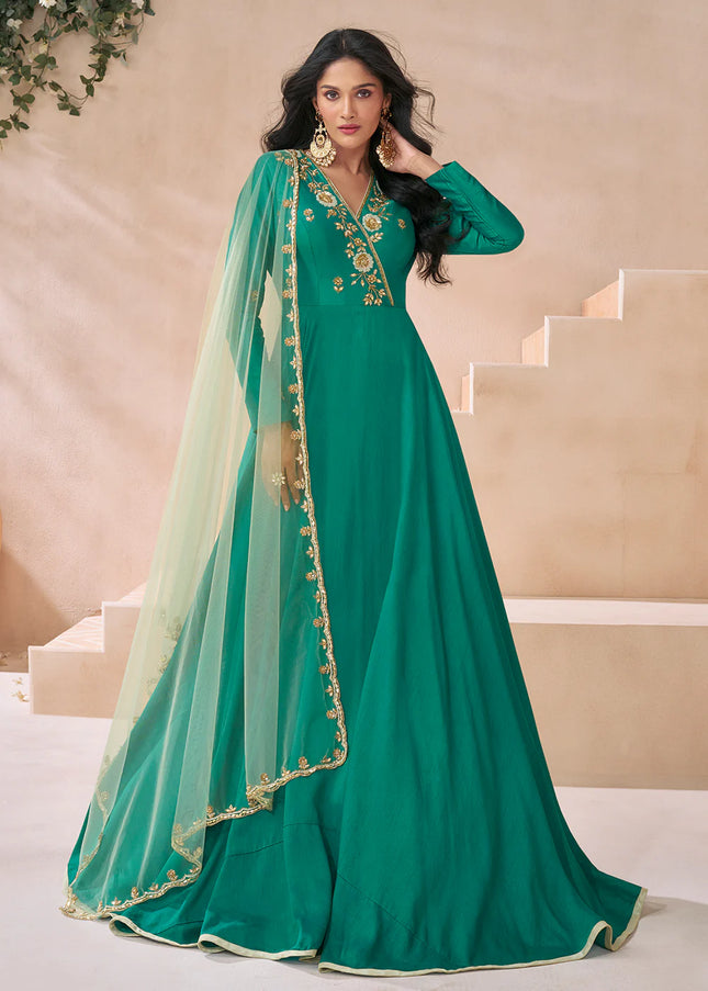 Green Embroidered Anarkali Gown