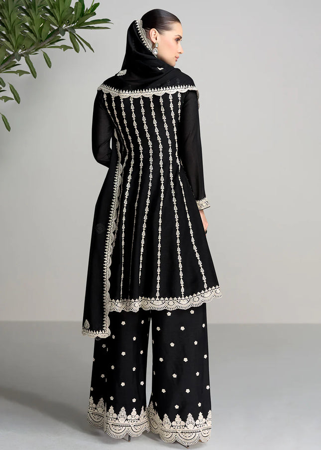 Black and White Embroidered Palazzo Suit