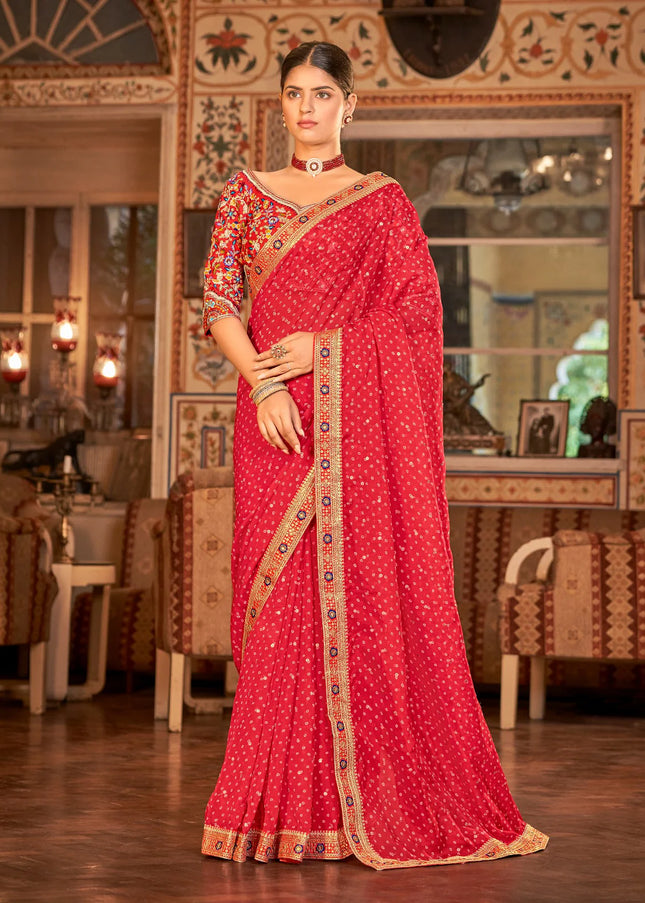 Red Organza Embroidered Saree