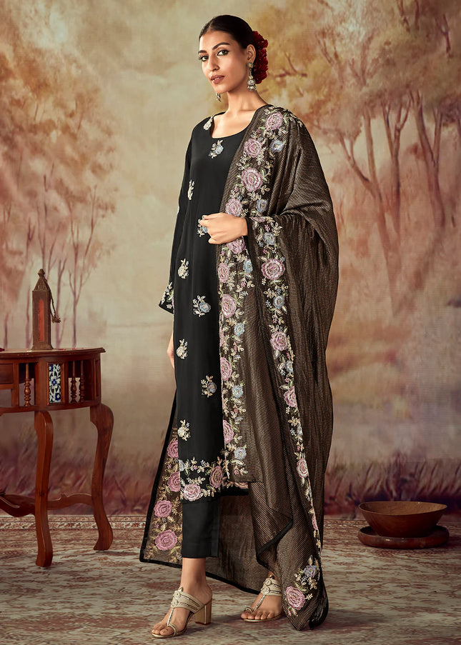 Black Embroidered Pant Style Suit
