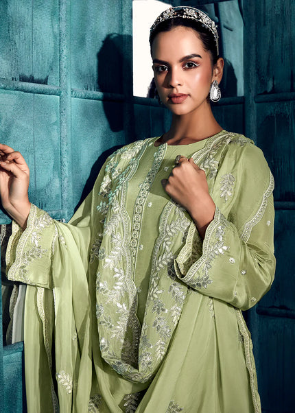 Green Embroidered Pant Style Suit