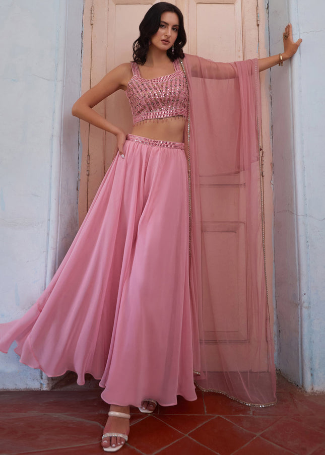 Pink Embellished Sharara Suit