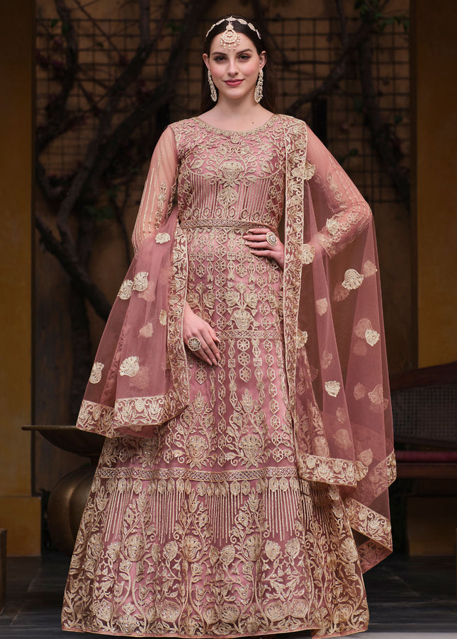 Pink and Gold Embroidered Anarkali