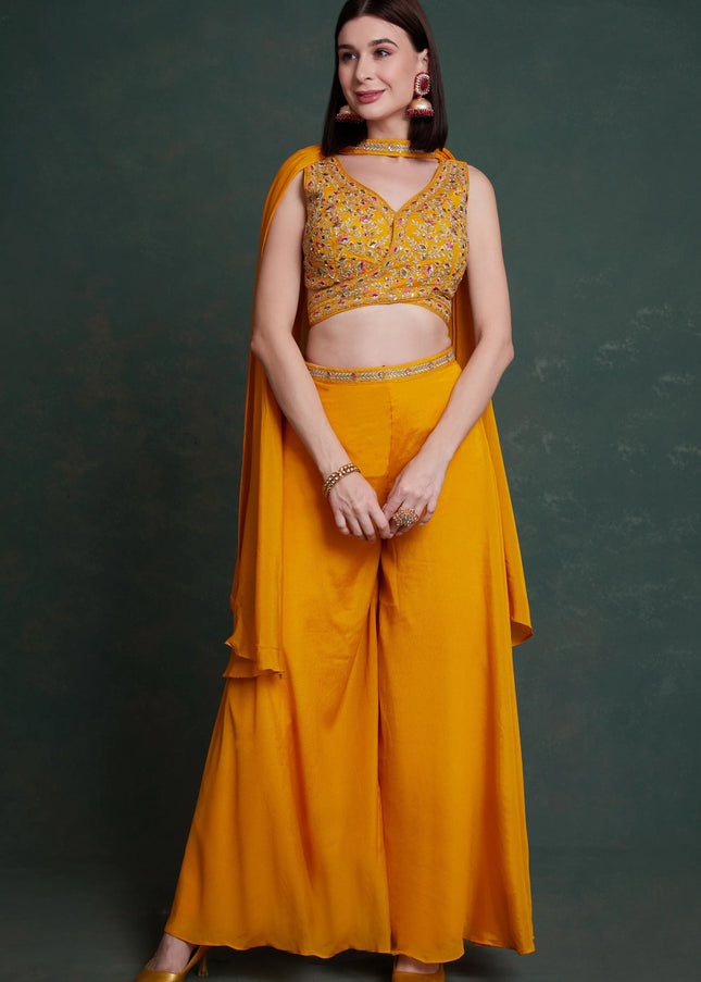 Yellow Embroidered Palazzo Suit