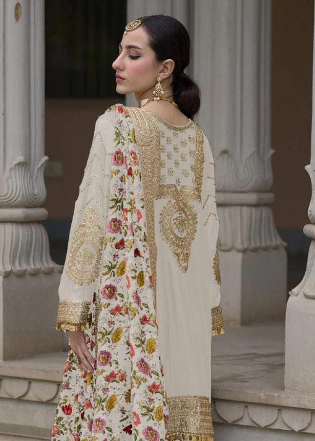 White Embroidered and Printed Palazzo Suit