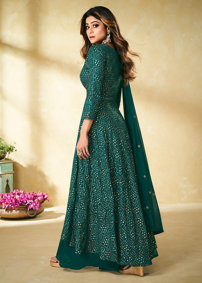 Sea Green and Gold Embroidered Sharara Suit