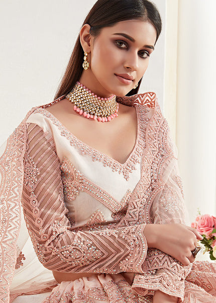 Peach Embroidered Lehenga