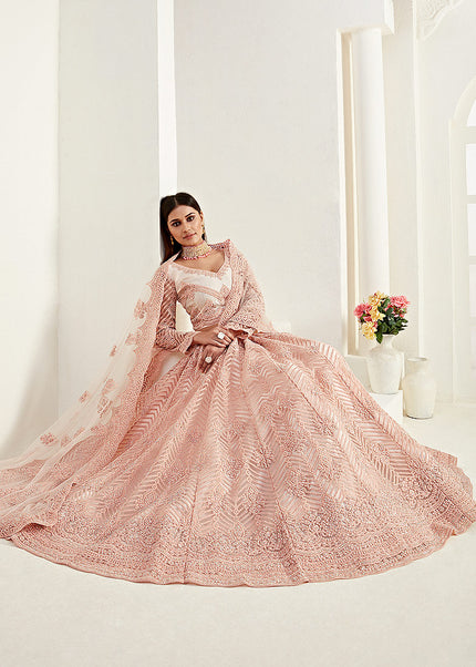 Peach Embroidered Lehenga