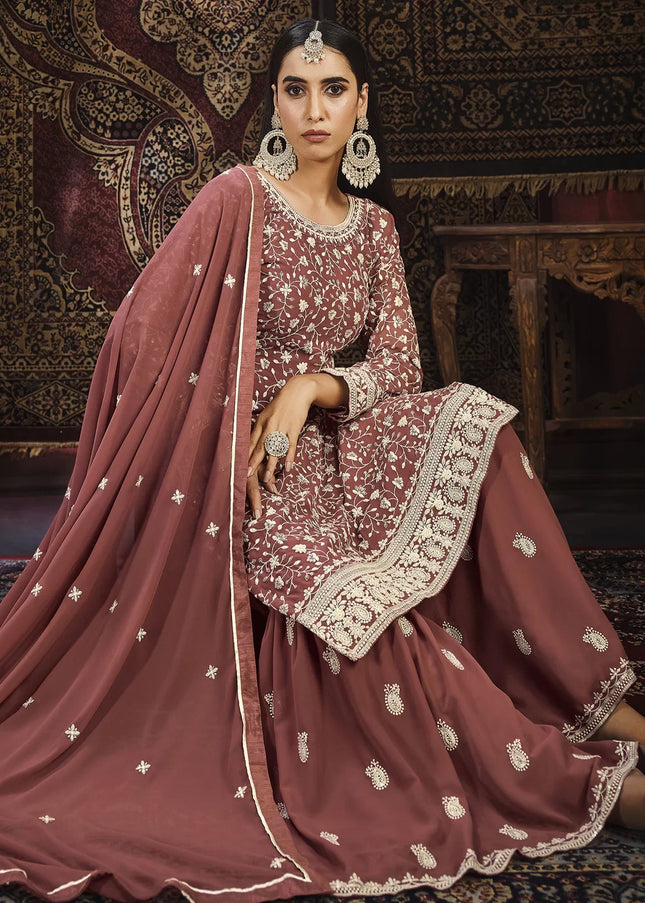 Rust Embroidered Gharara Suit