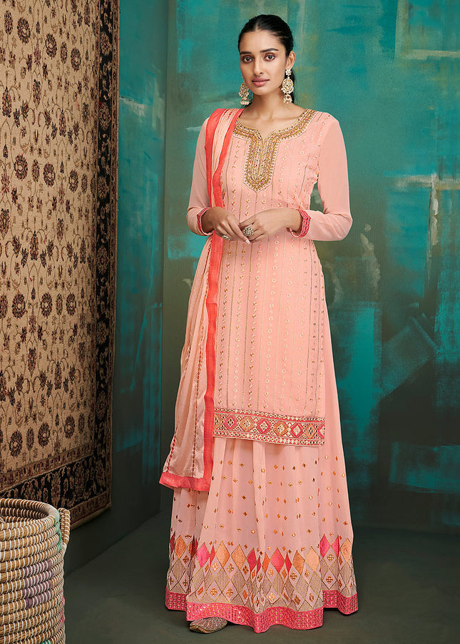 Light Pink and Gold Embroidered Sharara Suit