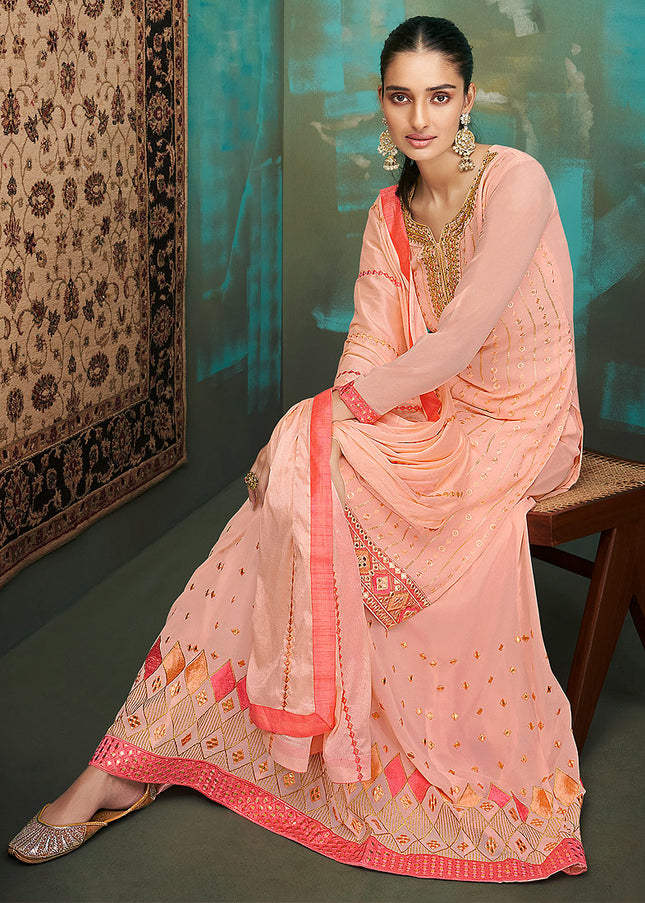 Light Pink and Gold Embroidered Sharara Suit